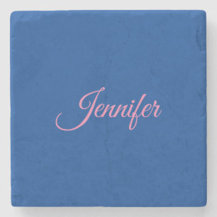 Calligraphy Elegant Pink Blue Custom Name Stone Coaster