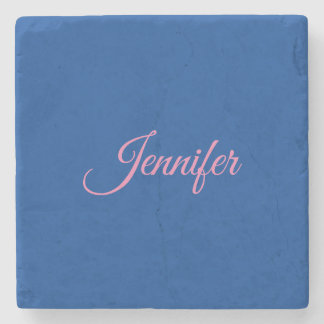 Calligraphy Elegant Pink Blue Custom Name Stone Coaster