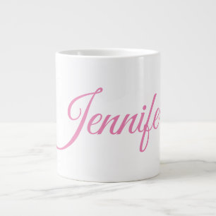 Calligraphy Elegant Pink White Custom Name Large Coffee Mug