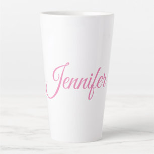 Calligraphy Elegant Pink White Custom Name Latte Mug