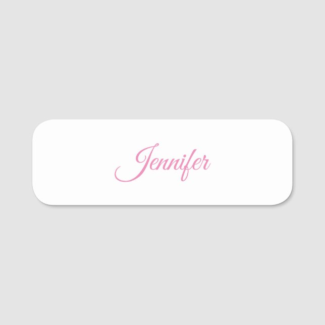 Calligraphy Elegant Pink White Custom Name Tag (Front)