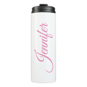 Calligraphy Elegant Pink White Custom Name Thermal Tumbler