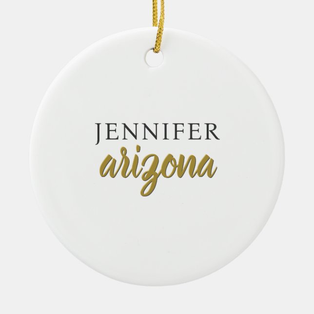 Calligraphy Elegant Plain Add Own Name Ceramic Ornament (Front)