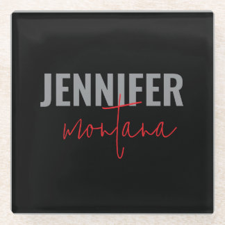 Calligraphy Elegant Plain Add Own Name Glass Coaster