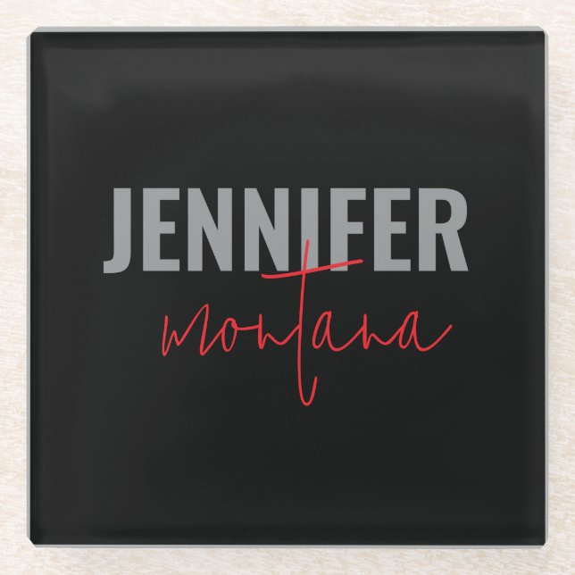 Calligraphy Elegant Plain Add Own Name Glass Coaster (Front)