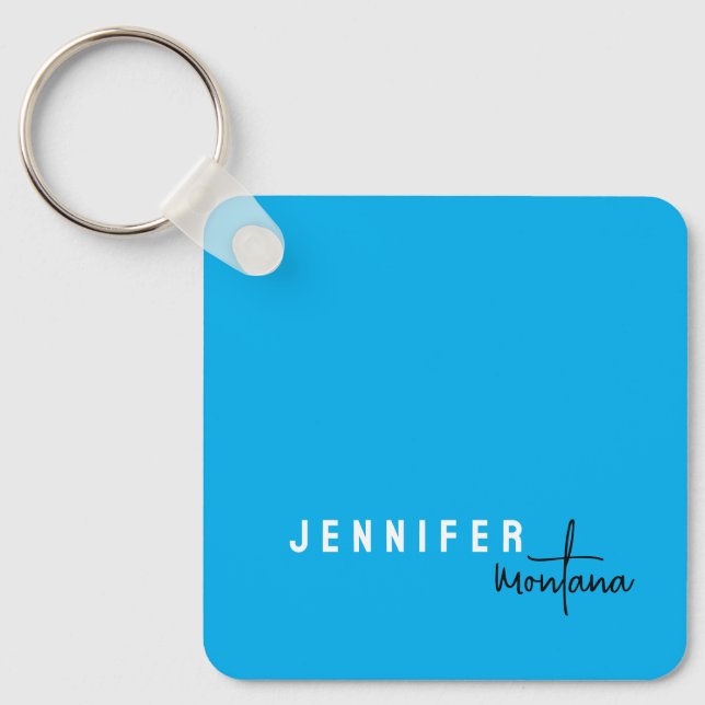 Calligraphy Elegant Plain Add Own Name Keychain (Front)