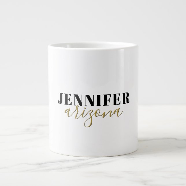 Calligraphy Elegant Plain Add Own Name Large Coffee Mug (Front)