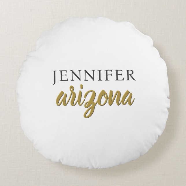 Calligraphy Elegant Plain Add Own Name Round Pillow (Front)