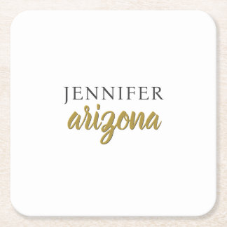 Calligraphy Elegant Plain Add Own Name Square Paper Coaster