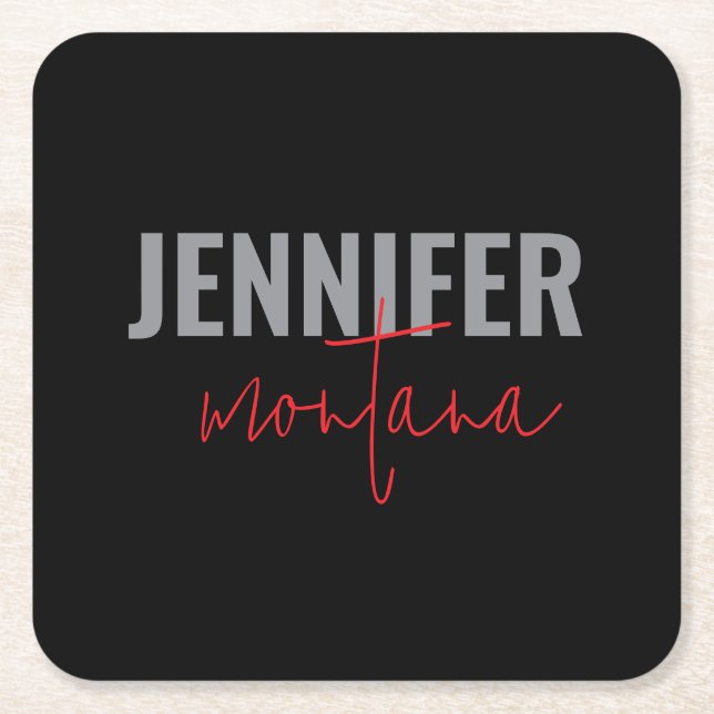 Calligraphy Elegant Plain Add Own Name Square Paper Coaster (Front)