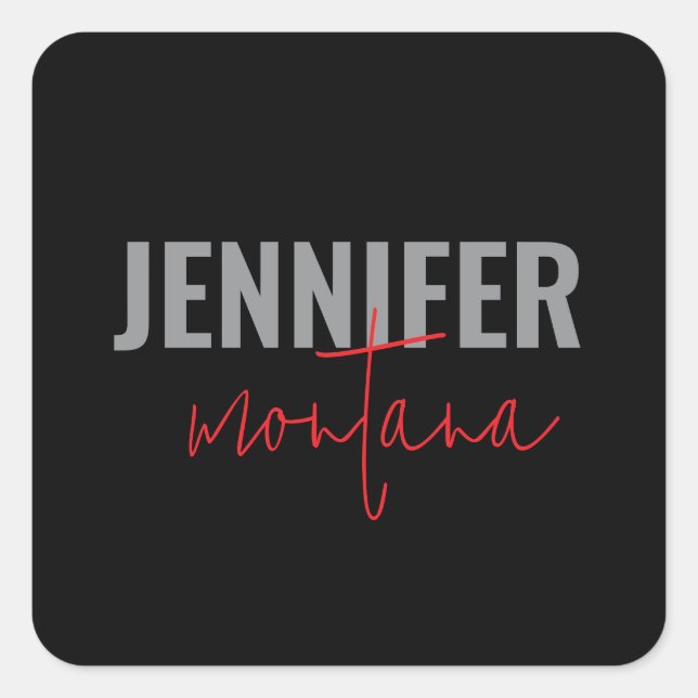 Calligraphy Elegant Plain Add Own Name Square Sticker (Front)