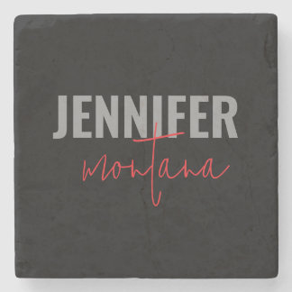 Calligraphy Elegant Plain Add Own Name Stone Coaster