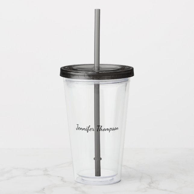 Calligraphy Elegant Plain Simple Name Acrylic Tumbler (Front)