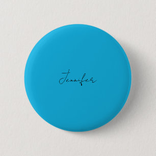Calligraphy Elegant Plain Simple Name Blue 2 Inch Round Button