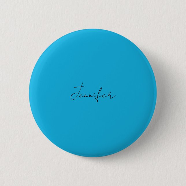 Calligraphy Elegant Plain Simple Name Blue 2 Inch Round Button (Front)