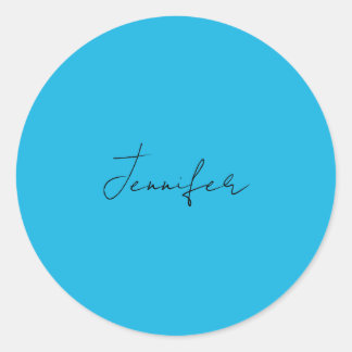 Calligraphy Elegant Plain Simple Name Blue Classic Round Sticker
