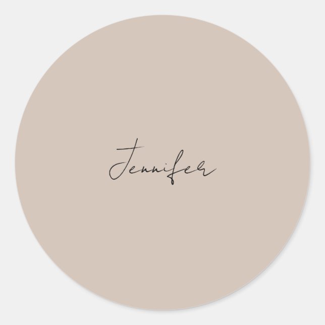 Calligraphy Elegant Plain Simple Name Classic Round Sticker (Front)