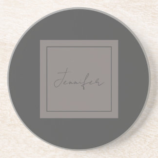 Calligraphy Elegant Plain Simple Name Grey Coaster