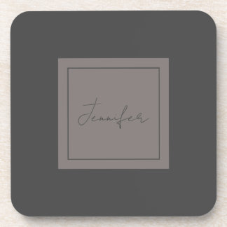 Calligraphy Elegant Plain Simple Name Grey Coaster