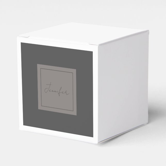 Calligraphy Elegant Plain Simple Name Grey Favor Box (Front Side)