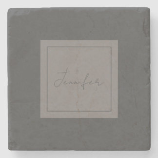 Calligraphy Elegant Plain Simple Name Grey Stone Coaster