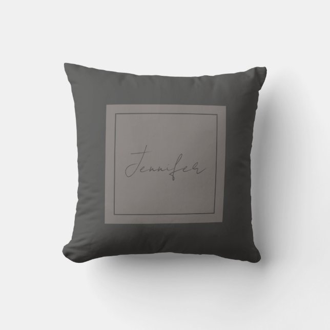 Calligraphy Elegant Plain Simple Name Grey Throw Pillow (Front)
