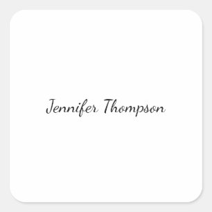 Calligraphy Elegant Plain Simple Name Square Sticker