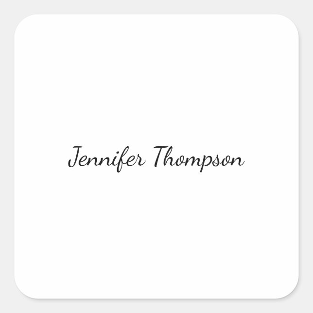 Calligraphy Elegant Plain Simple Name Square Sticker (Front)