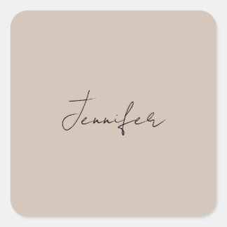 Calligraphy Elegant Plain Simple Name Square Sticker