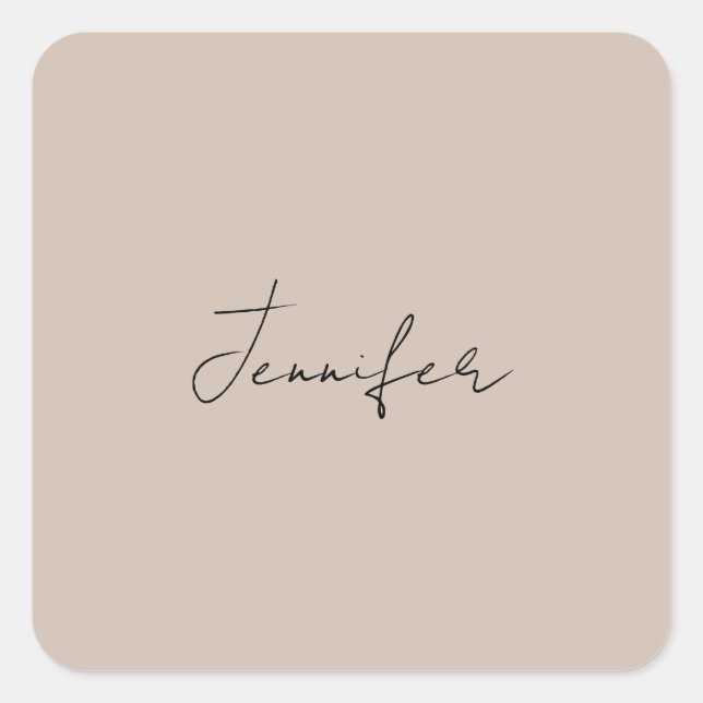 Calligraphy Elegant Plain Simple Name Square Sticker (Front)
