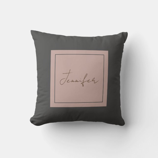 Calligraphy Elegant Plain Simple Name Throw Pillow (Front)