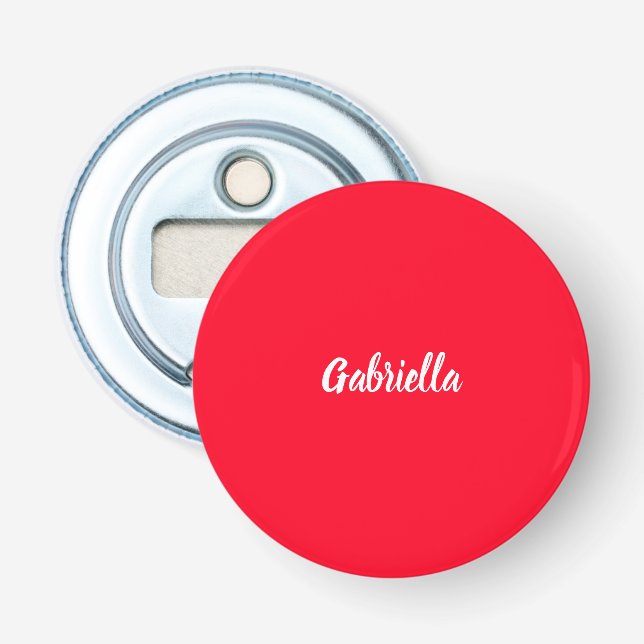 Calligraphy Elegant Red White Plain Simple Name Bottle Opener (Front)