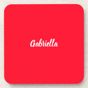 Calligraphy Elegant Red White Plain Simple Name Coaster
