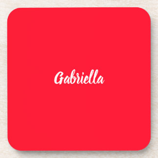 Calligraphy Elegant Red White Plain Simple Name Coaster