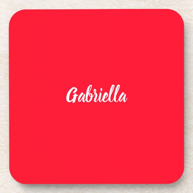 Calligraphy Elegant Red White Plain Simple Name Coaster (Front)