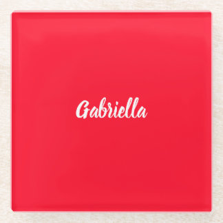 Calligraphy Elegant Red White Plain Simple Name Glass Coaster
