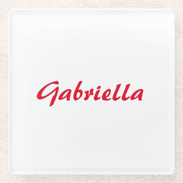 Calligraphy Elegant Red White Plain Simple Name Glass Coaster (Front)