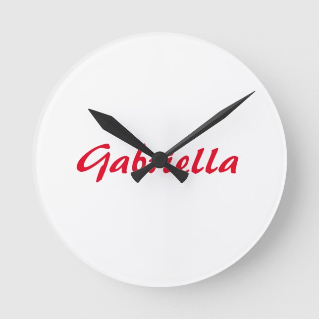 Calligraphy Elegant Red White Plain Simple Name Round Clock (Front)