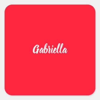 Calligraphy Elegant Red White Plain Simple Name Square Sticker