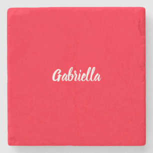 Calligraphy Elegant Red White Plain Simple Name Stone Coaster