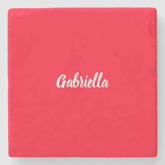 Calligraphy Elegant Red White Plain Simple Name Stone Coaster