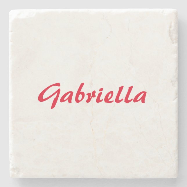 Calligraphy Elegant Red White Plain Simple Name Stone Coaster (Front)