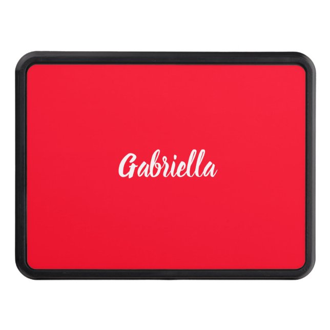 Calligraphy Elegant Red White Plain Simple Name Trailer Hitch Cover (Front)