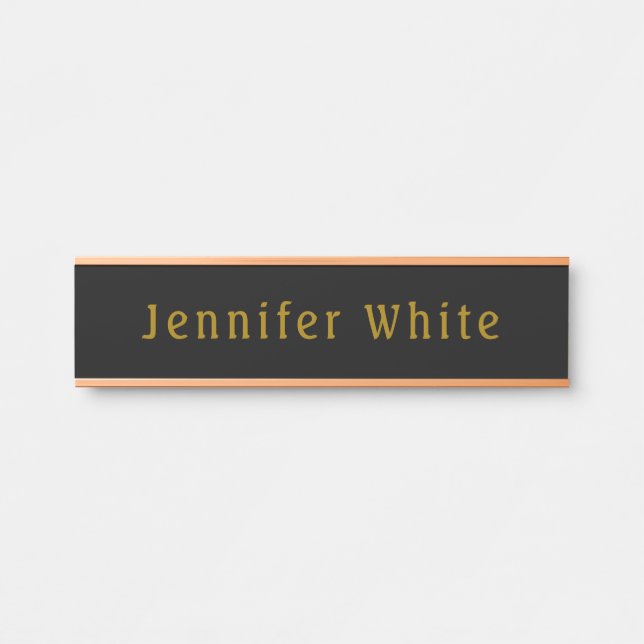 Calligraphy Elegant Retro Gold & Black Name Door Sign (Front)
