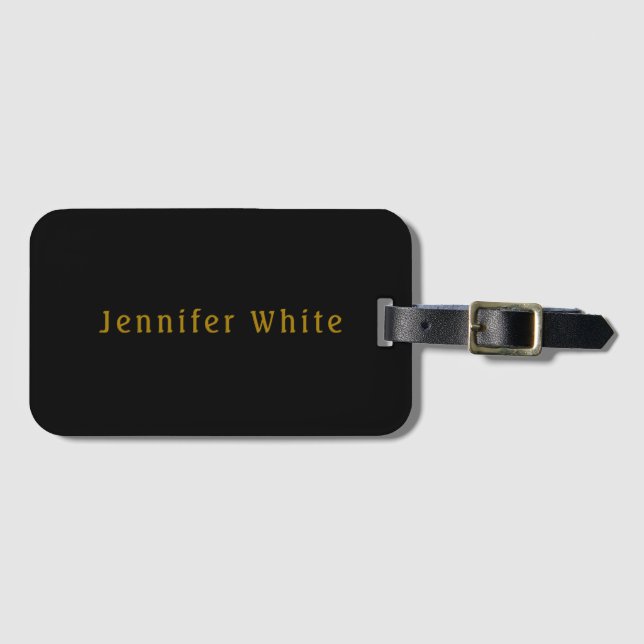 Calligraphy Elegant Retro Gold & Black Name Luggage Tag (Front Horizontal)