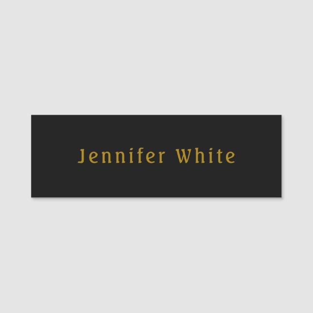 Calligraphy Elegant Retro Gold & Black Name Name Tag (Front)
