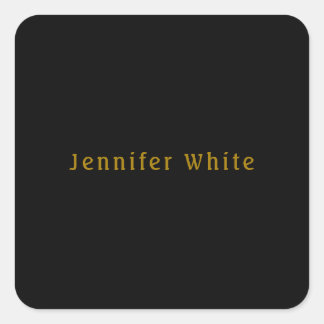 Calligraphy Elegant Retro Gold & Black Name Square Sticker