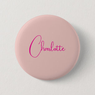 Calligraphy Elegant Rose Gold Plain Simple Name 2 Inch Round Button