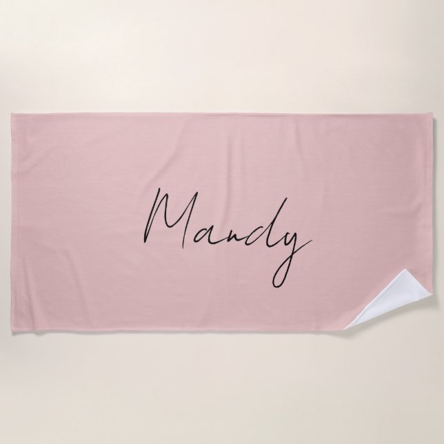 Calligraphy Elegant Rose Gold Plain Simple Name Beach Towel (Front)