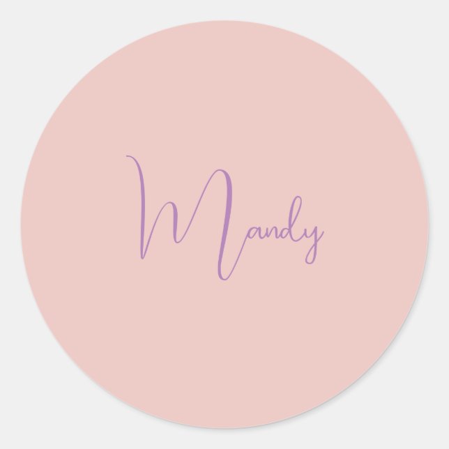 Calligraphy Elegant Rose Gold Plain Simple Name Classic Round Sticker (Front)